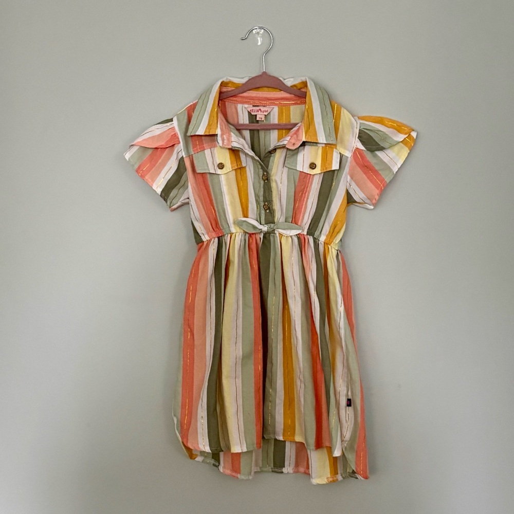 Delia’s Girl Striped Button Front Dress 7/8 Metallic Thread Detail